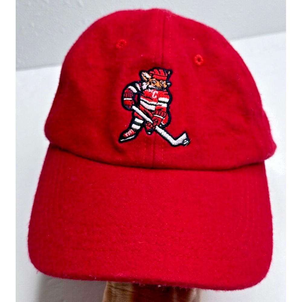 Akoo Embroidered Leather Strap Wool Blend Fox Hockey Hat Baseball Cap Red